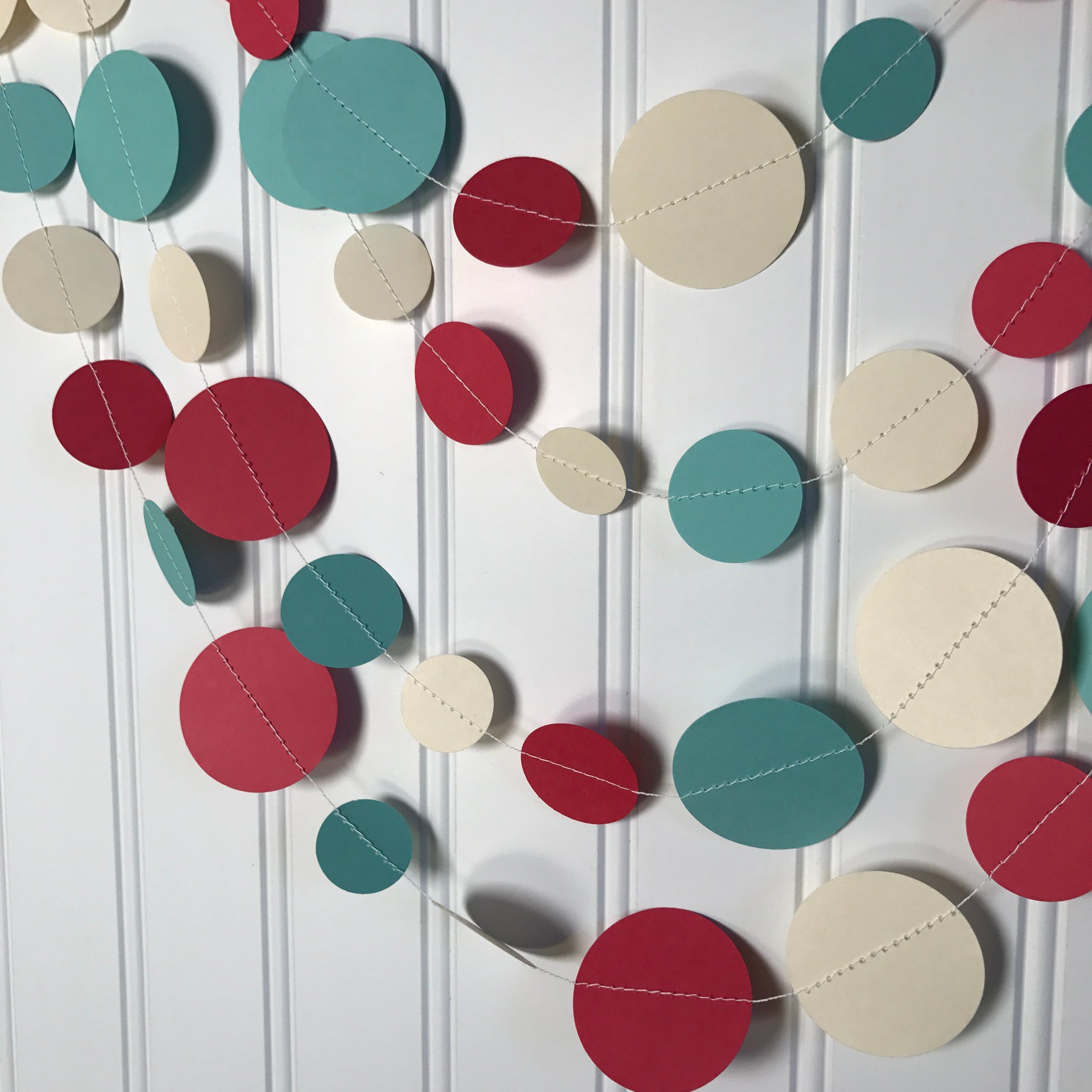 Vintage Style Teal, Ivory and Red Chistmas Garland