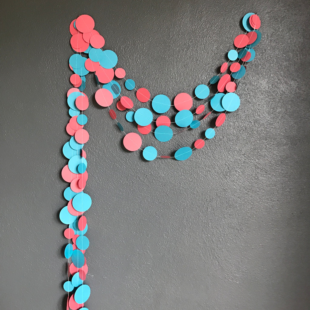 Coral Pink and Turquoise Paper Garland, Beach Theme Garland